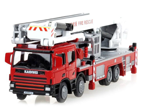 Red Kids 1:50 Scale Diecast Aerial Fire Truck Toy