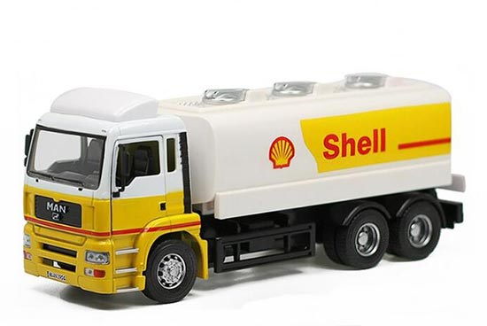 White-Yellow Kids 1:32 Scale Shell MAN Oil Tank Truck Toy