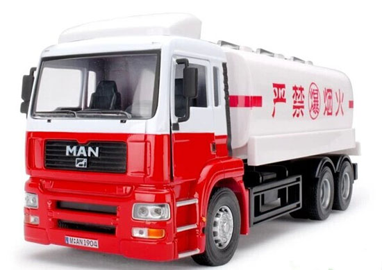 Kids 1:32 Scale White-Red MAN Diecast Oil Tank Truck Toy