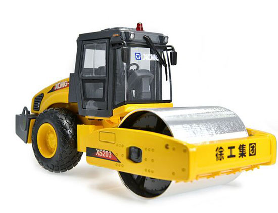 Yellow 1:35 Scale Diecast Single Drum Road Roller Model