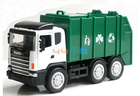 Green Kids Pull-Back Function Diecast Garbage Dump Truck Toy
